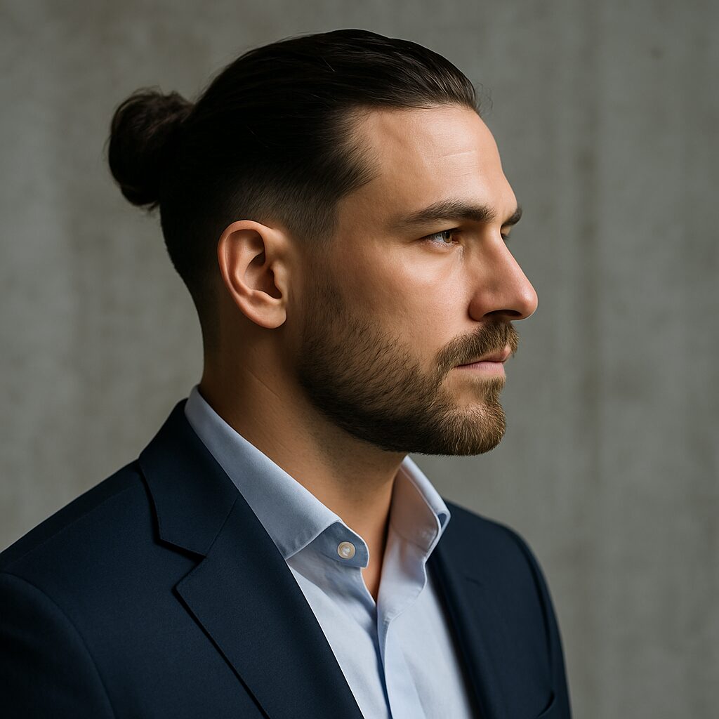 Klassischer Low-Fade Man Bun