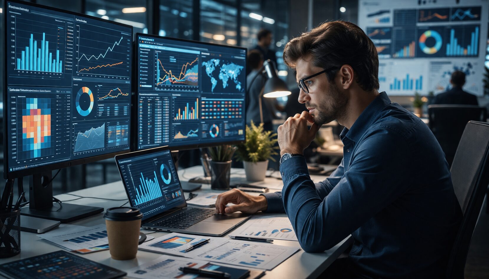 Analyse bei Nacht im Büro