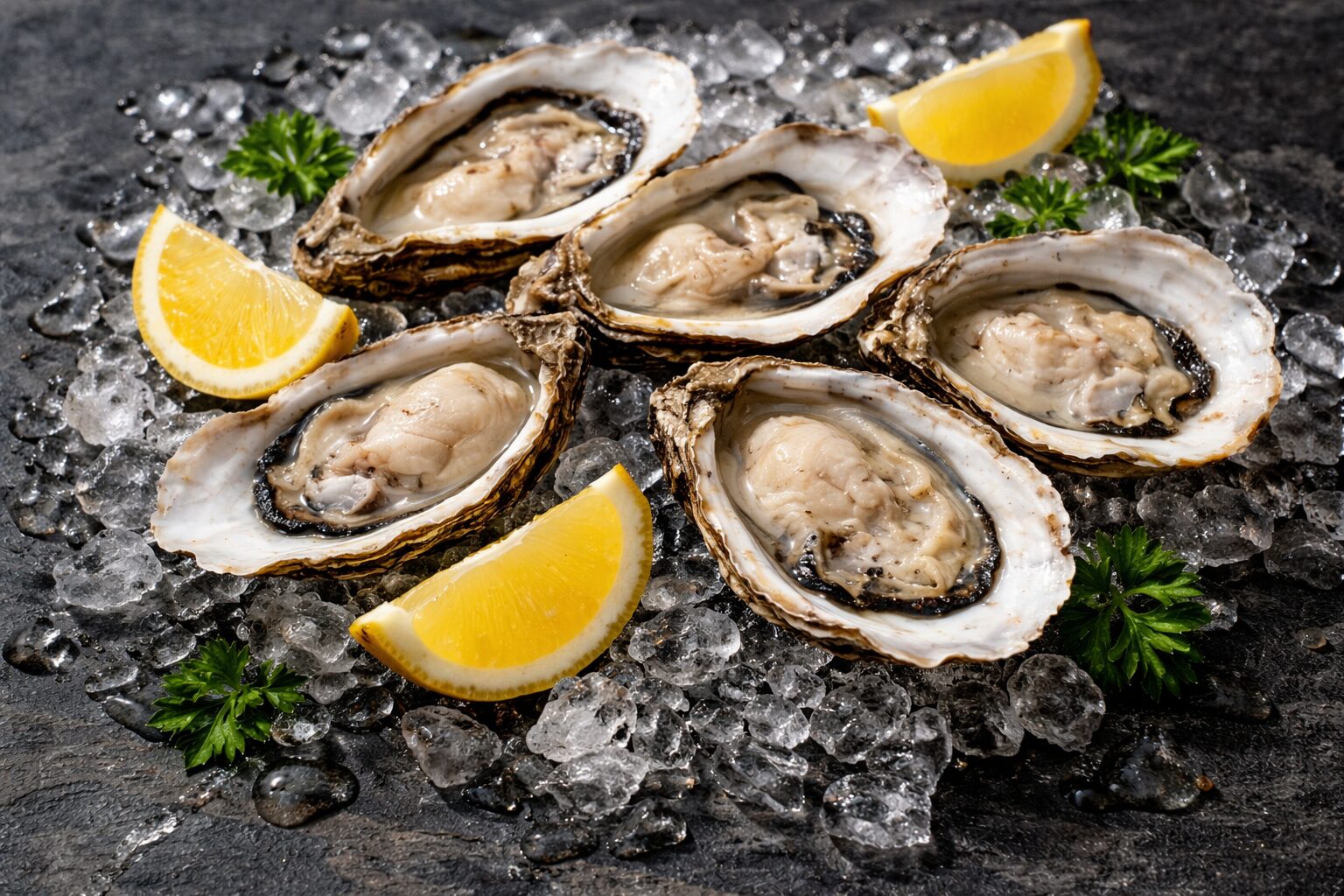 Frisch geöffneten Austern mit Zitrone