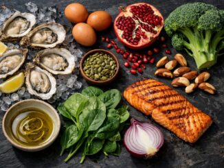 Frische Zutaten auf dunklem Schiefer