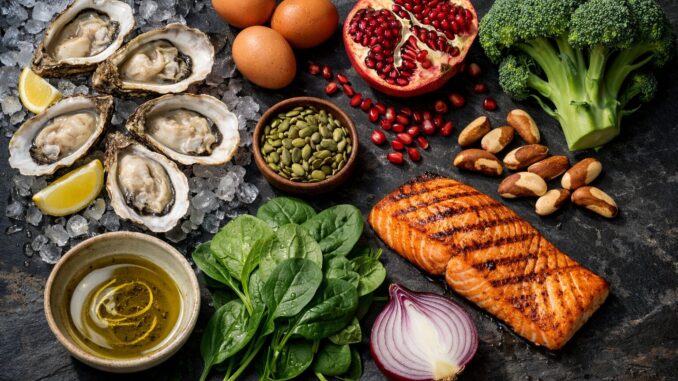 Frische Zutaten auf dunklem Schiefer