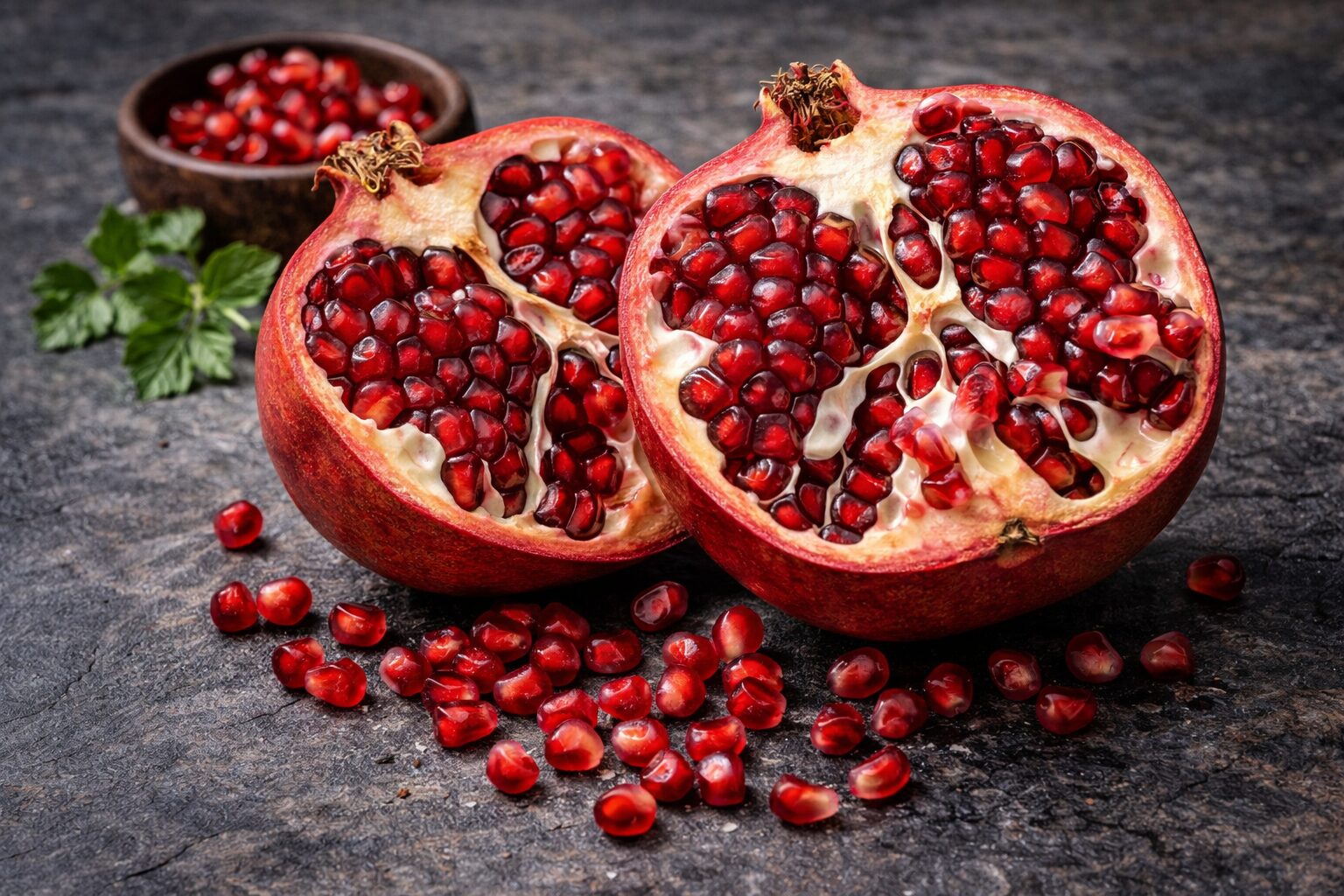 Granatapfel und frische Minze