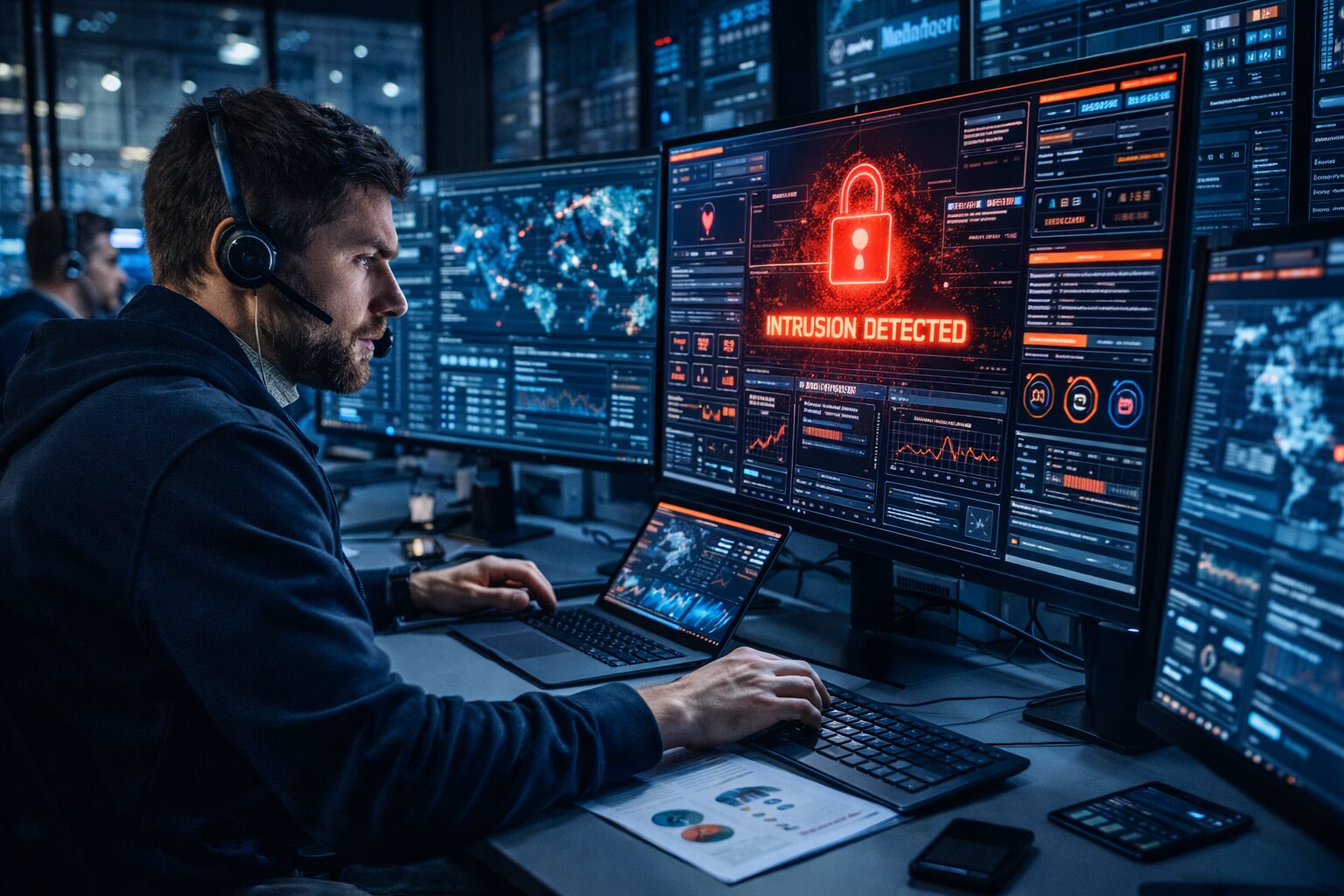 Sicherheitszentrum Analyst im Einsatz