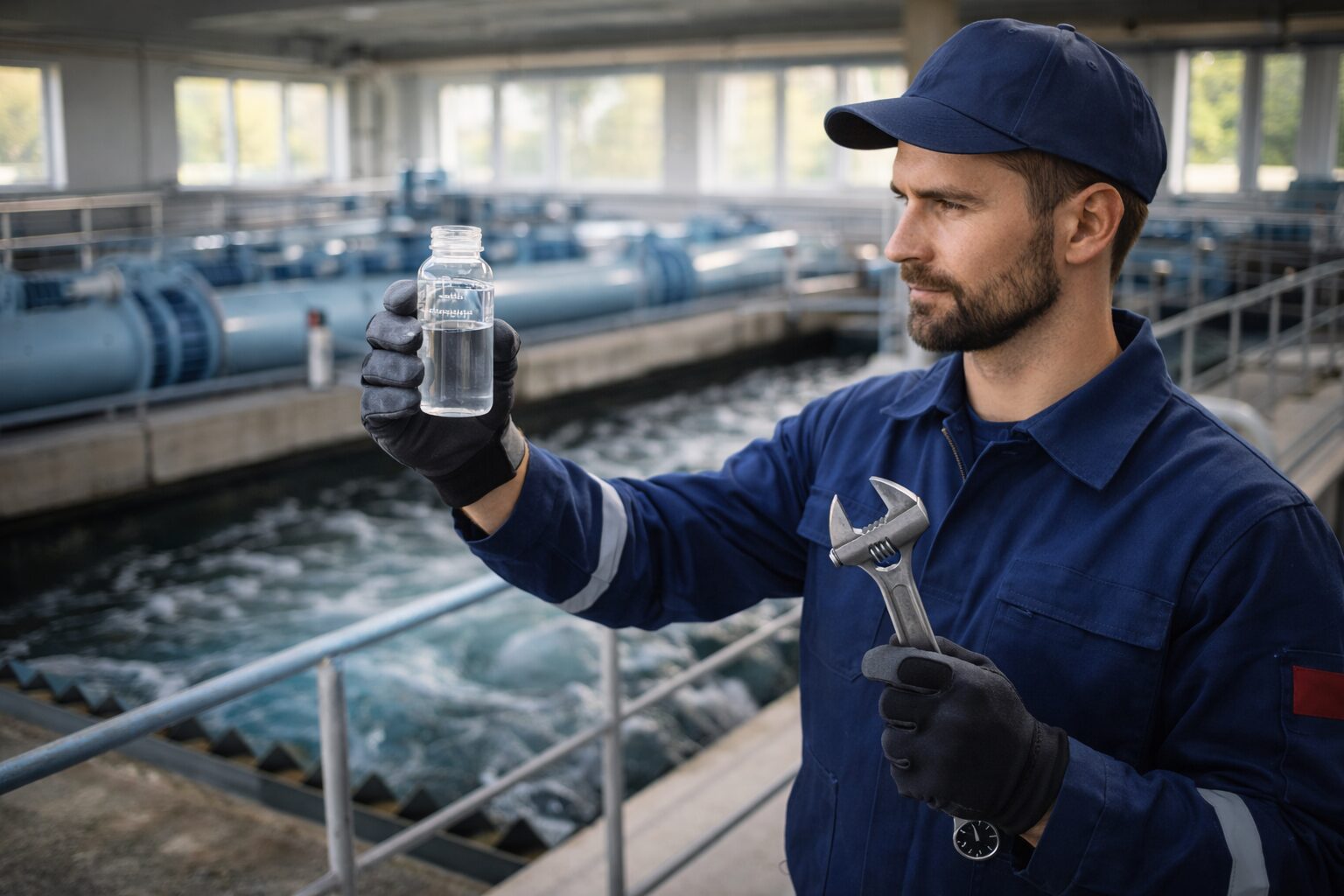 Wasserprobenprüfung im Wasserkraftwerk