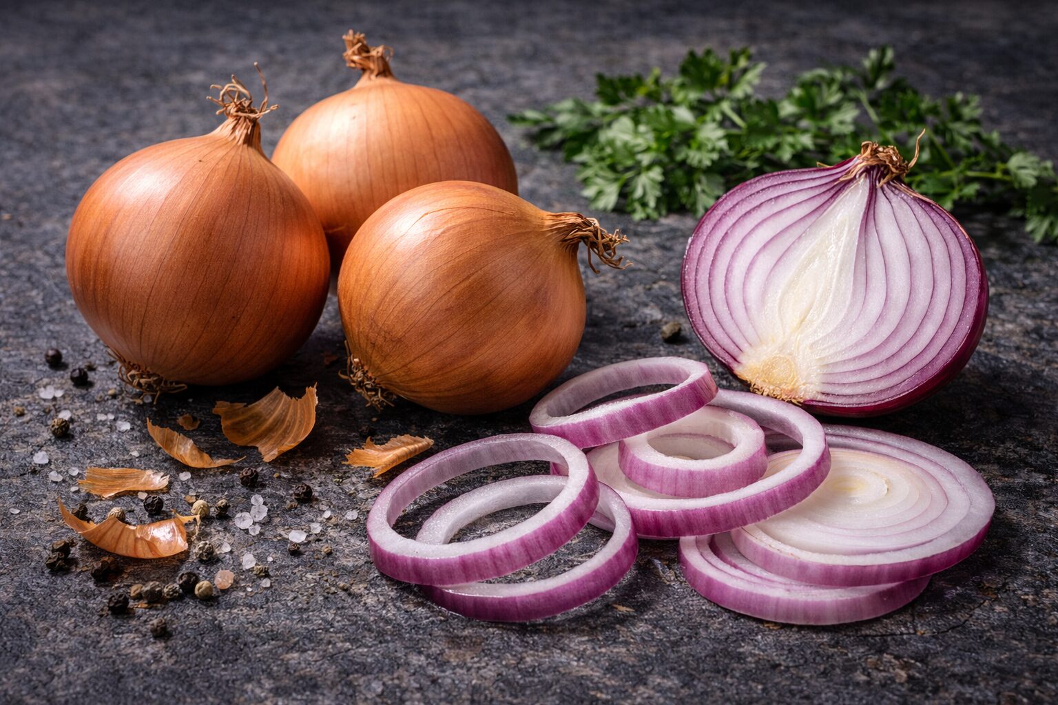 Zwiebeln im Detail mit Kräutern