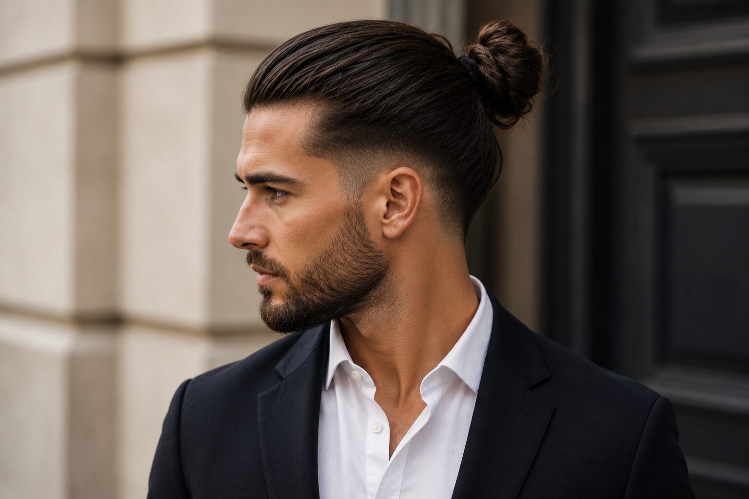 Man Bun mit Taper Fade