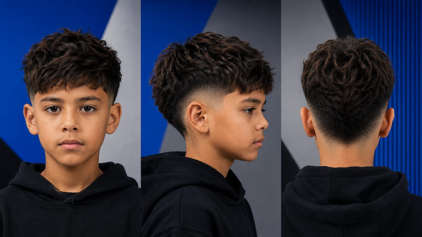 Burst Fade Haircut für Jungs ab 10 mit kreisförmigem Übergang
