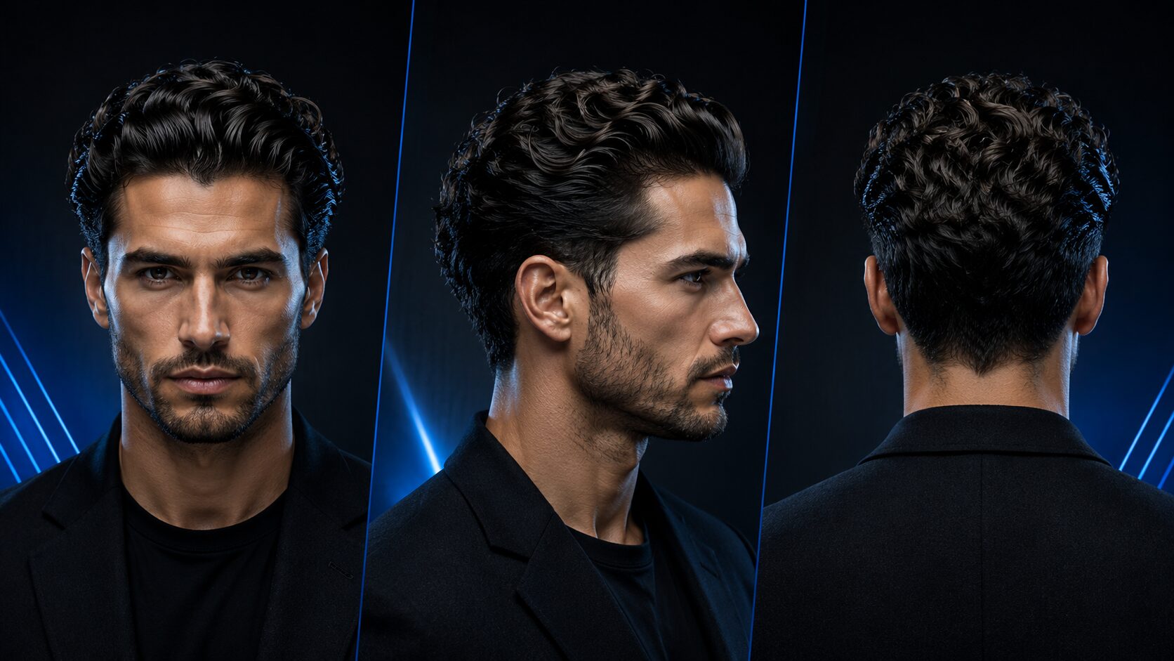 Curly Slick Back mit definierten Locken die nach hinten fallen