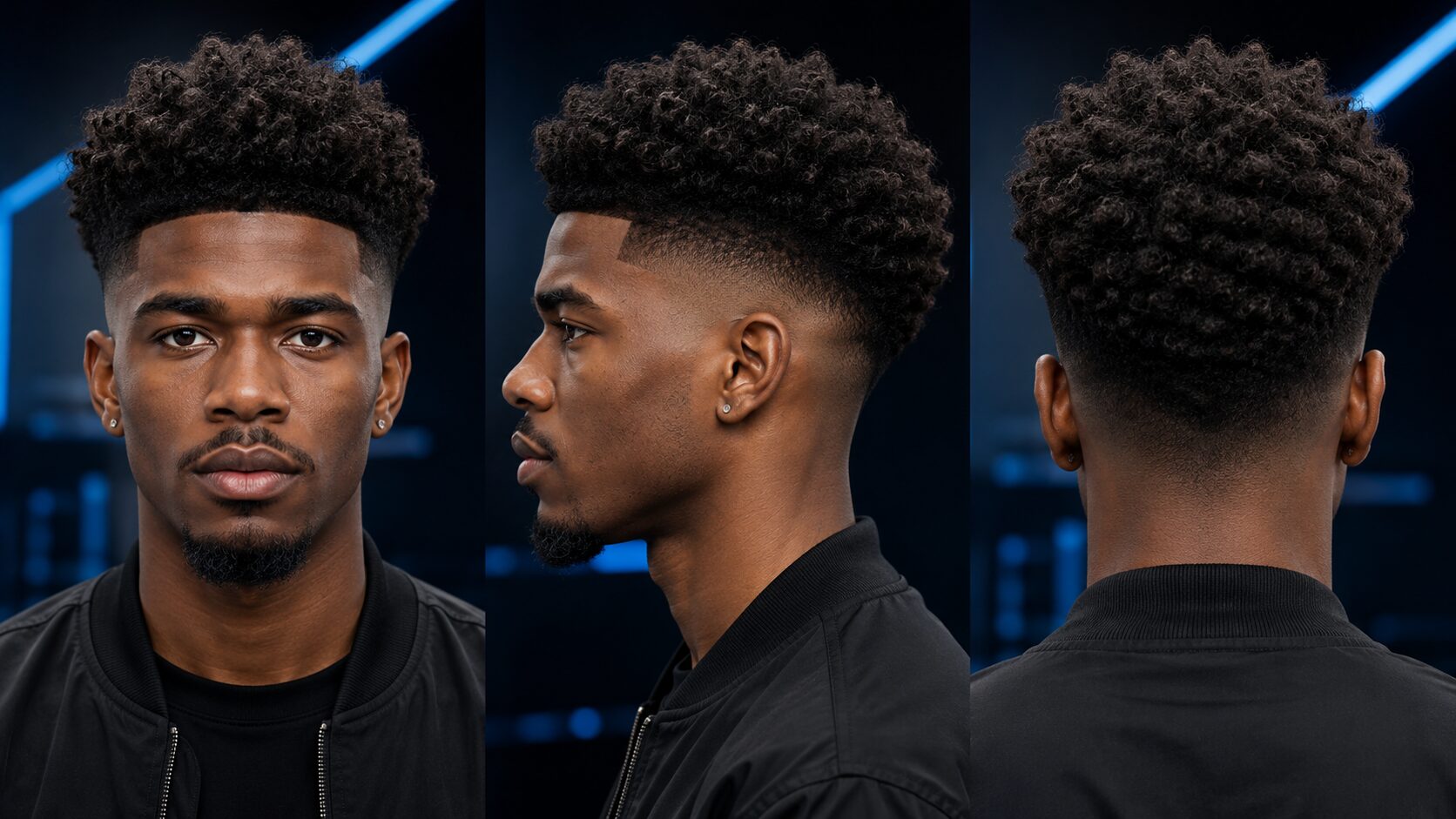 High Taper Fade Afro mit kraftvollem Volumen oben und klaren Konturen