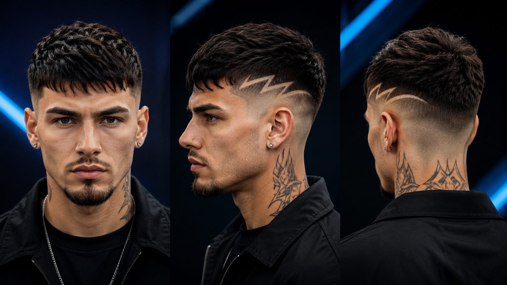 High Taper Fade mit rasiertem Muster oder Design an den Seiten