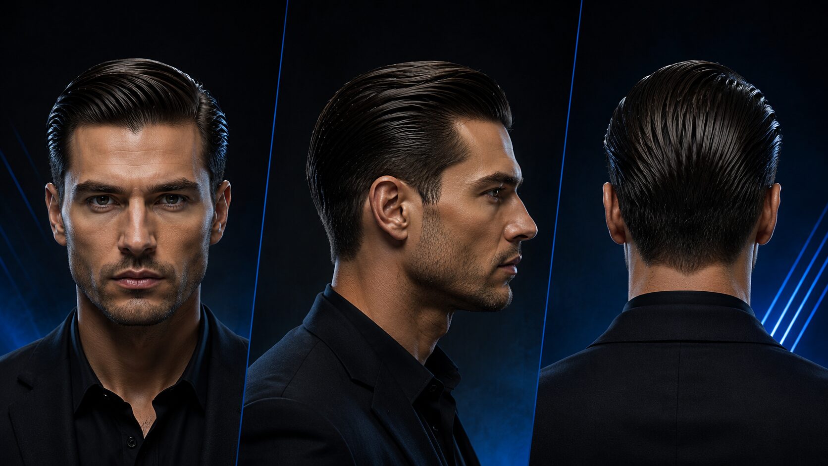 Klassischer Slick Back mit glänzendem Finish und klarer Kontur