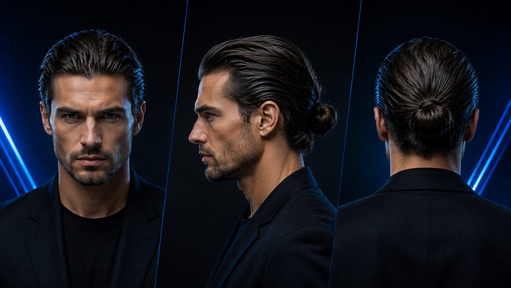Long Slick Back mit langem Deckhaar und Zopfoption im Nacken