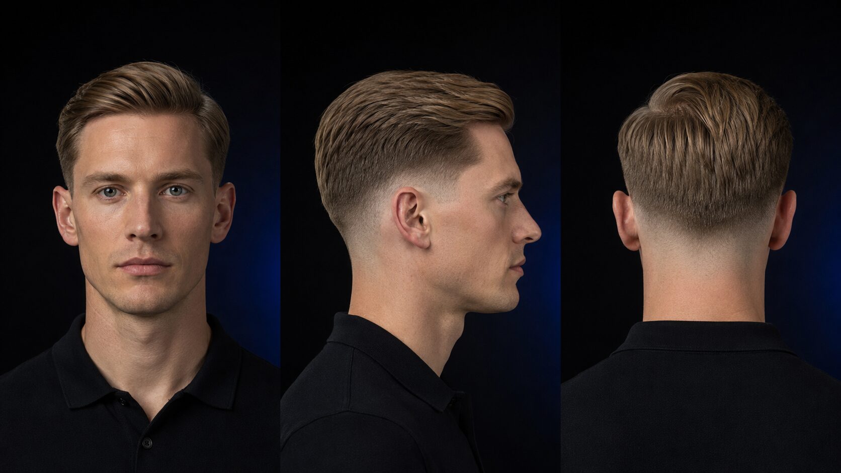 Low Skin Fade Männer mit tief angesetztem Übergang knapp über dem Ohr