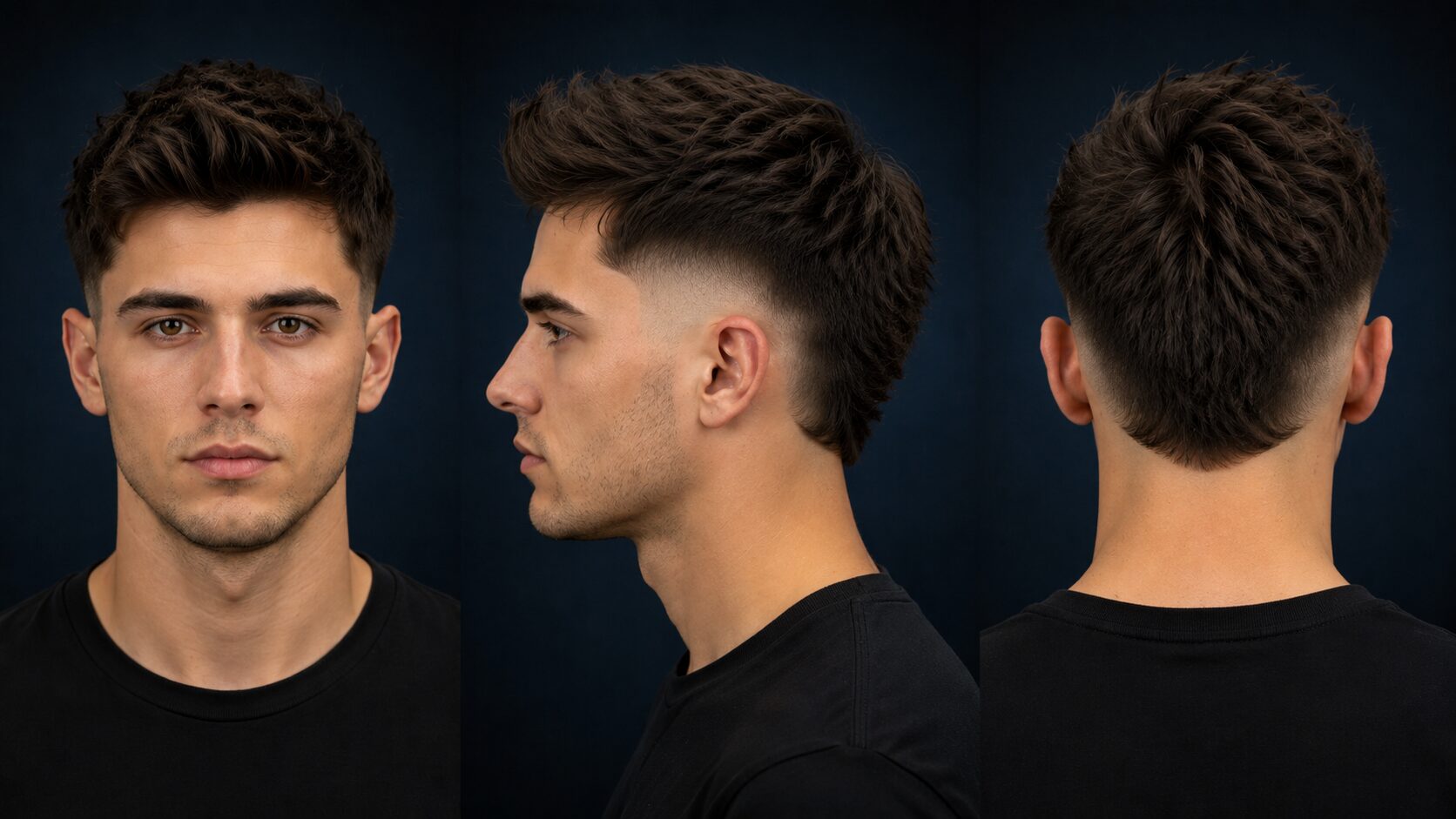 Mid Fade mit geschwungener Wasserrutsche-Kontur im Deckhaar