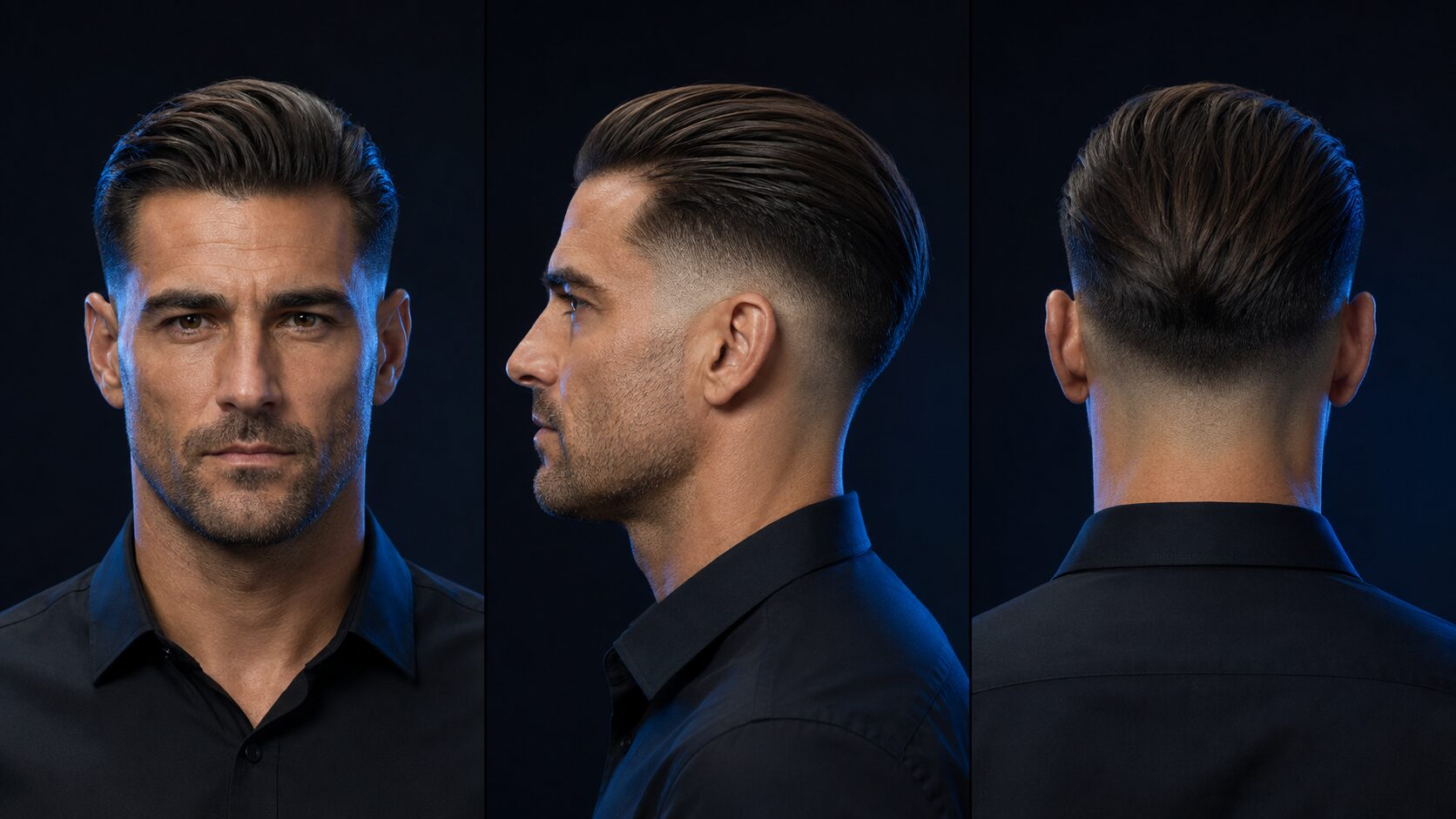 Skin Fade Männer kombiniert mit nach hinten gekämmtem Slick Back