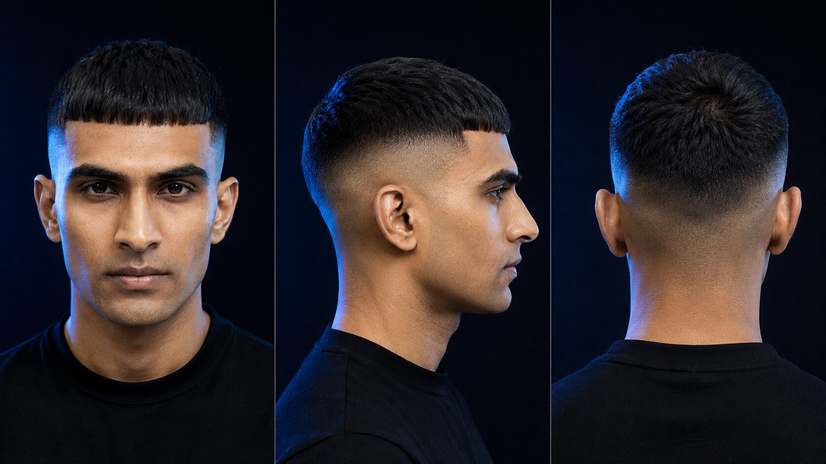 Skin Fade Männer mit French Crop und präziser gerader Stirnfranse
