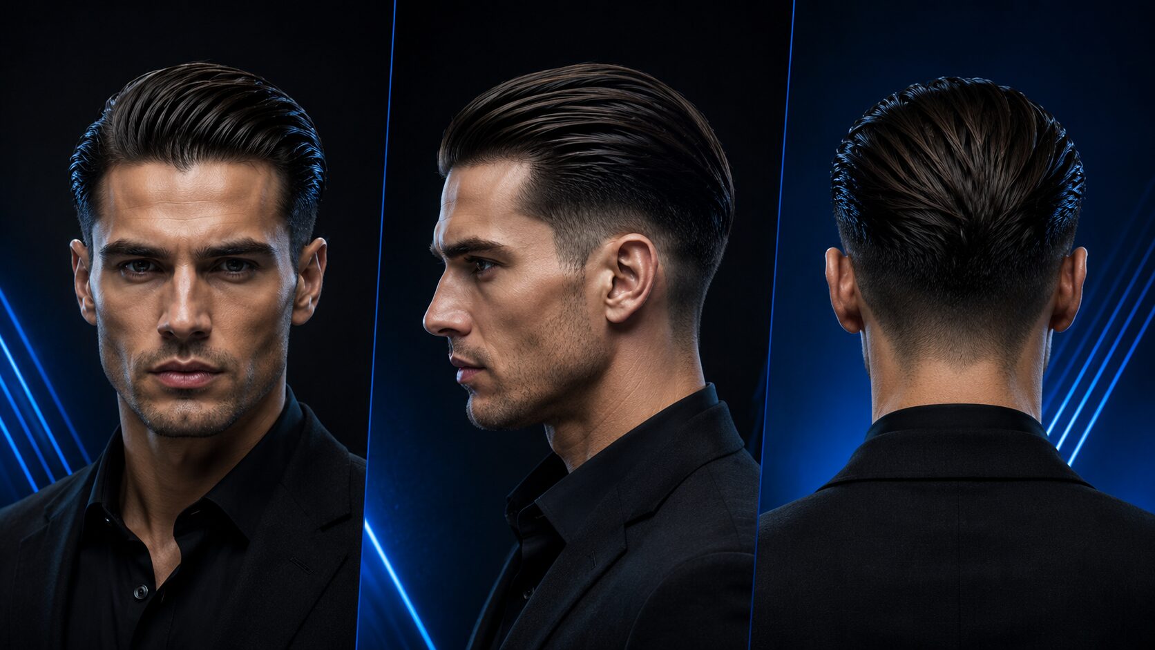 Slick Back mit Low Fade und tiefem stufenlosem Übergang