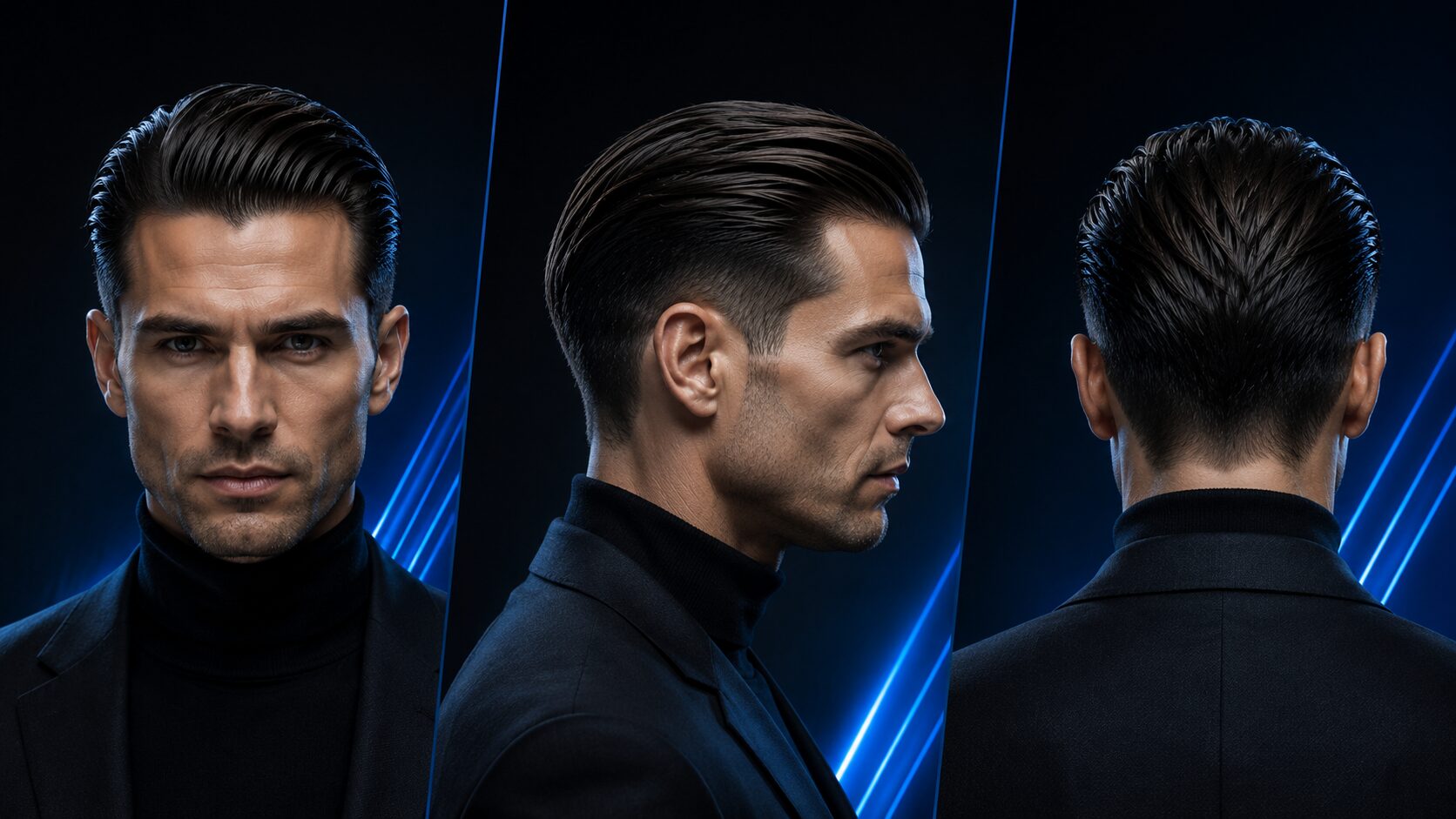 Slick Back mit Taper Fade und dezenter Auslauf-Kontur an den Seiten