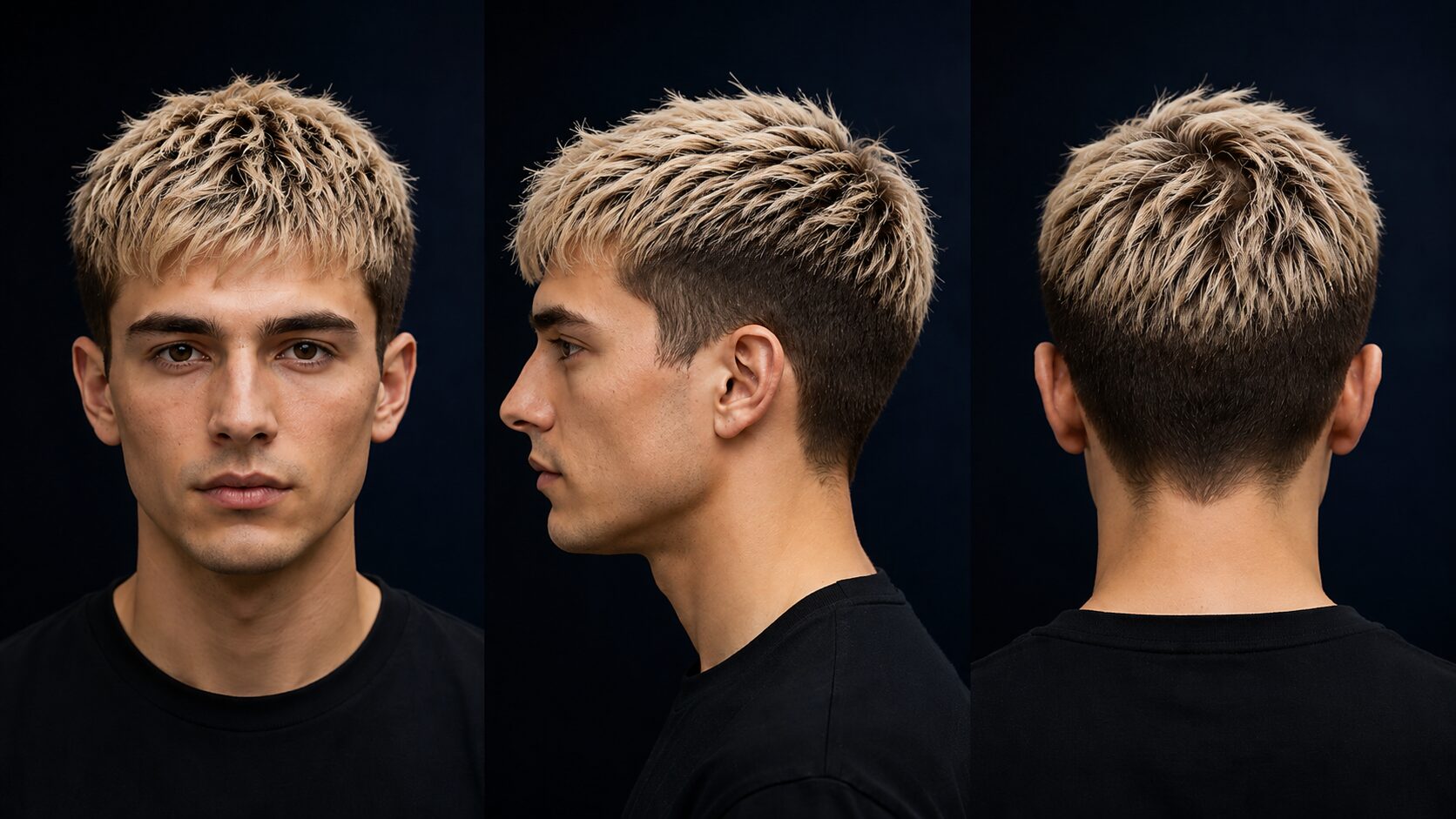 Textured Crop Männer: 10 angesagte Varianten + Styling-Guide 9 Textured Crop mit blondiertem Deckhaar und dunklen Seiten