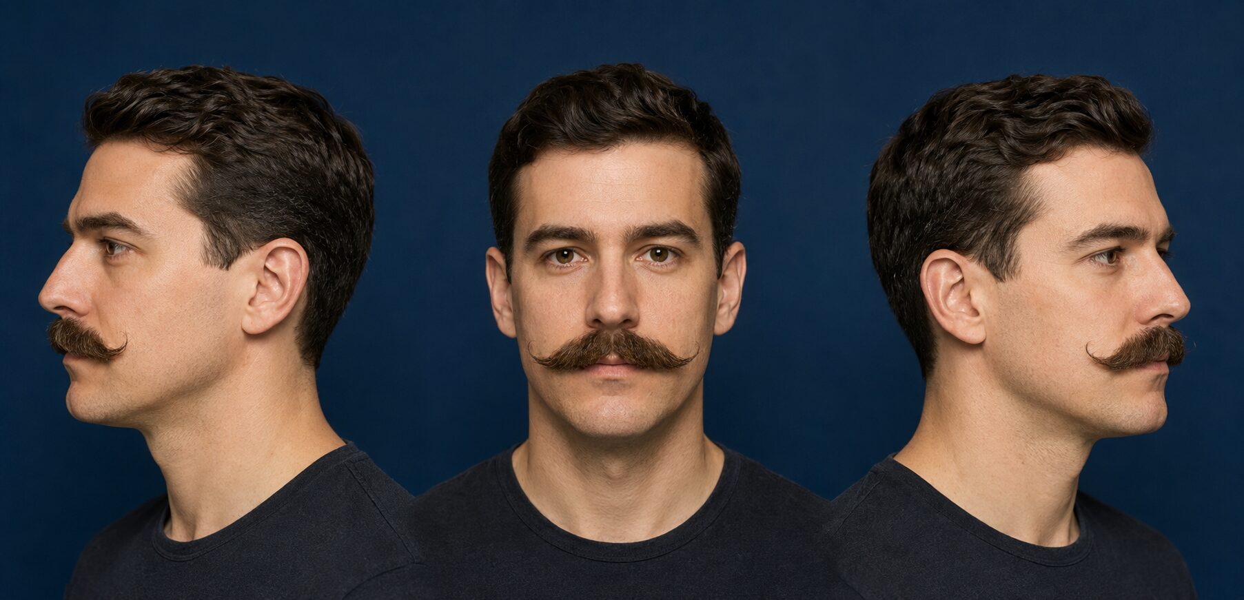 Bartarten: 26 Bartformen mit Namen und Bildern 21 handlebar-moustache-drei-ansichten