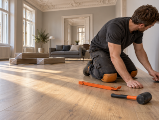 Letzter Handgriff am Wiener Laminatboden